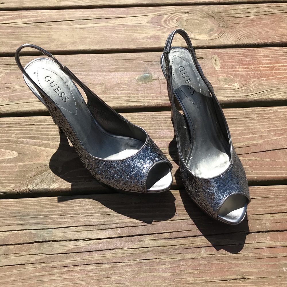 Guess glittery sling back heels